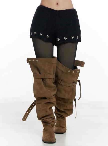 studded-textured-shorts-cj514 / Black