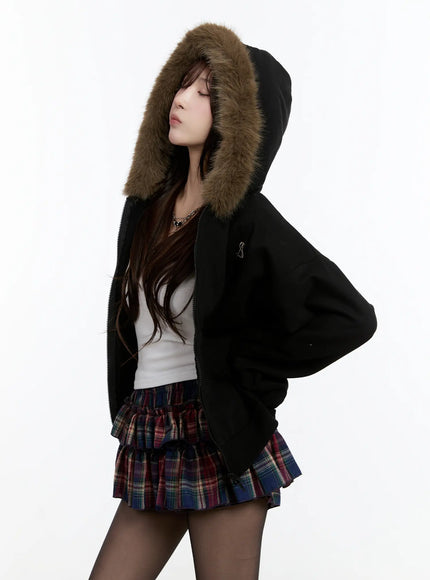 cozy-oversized-faux-fur-hoodie-cn524 / Black