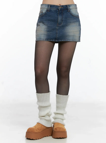 washed-denim-pocket-mini-skirt-cs510 / Blue
