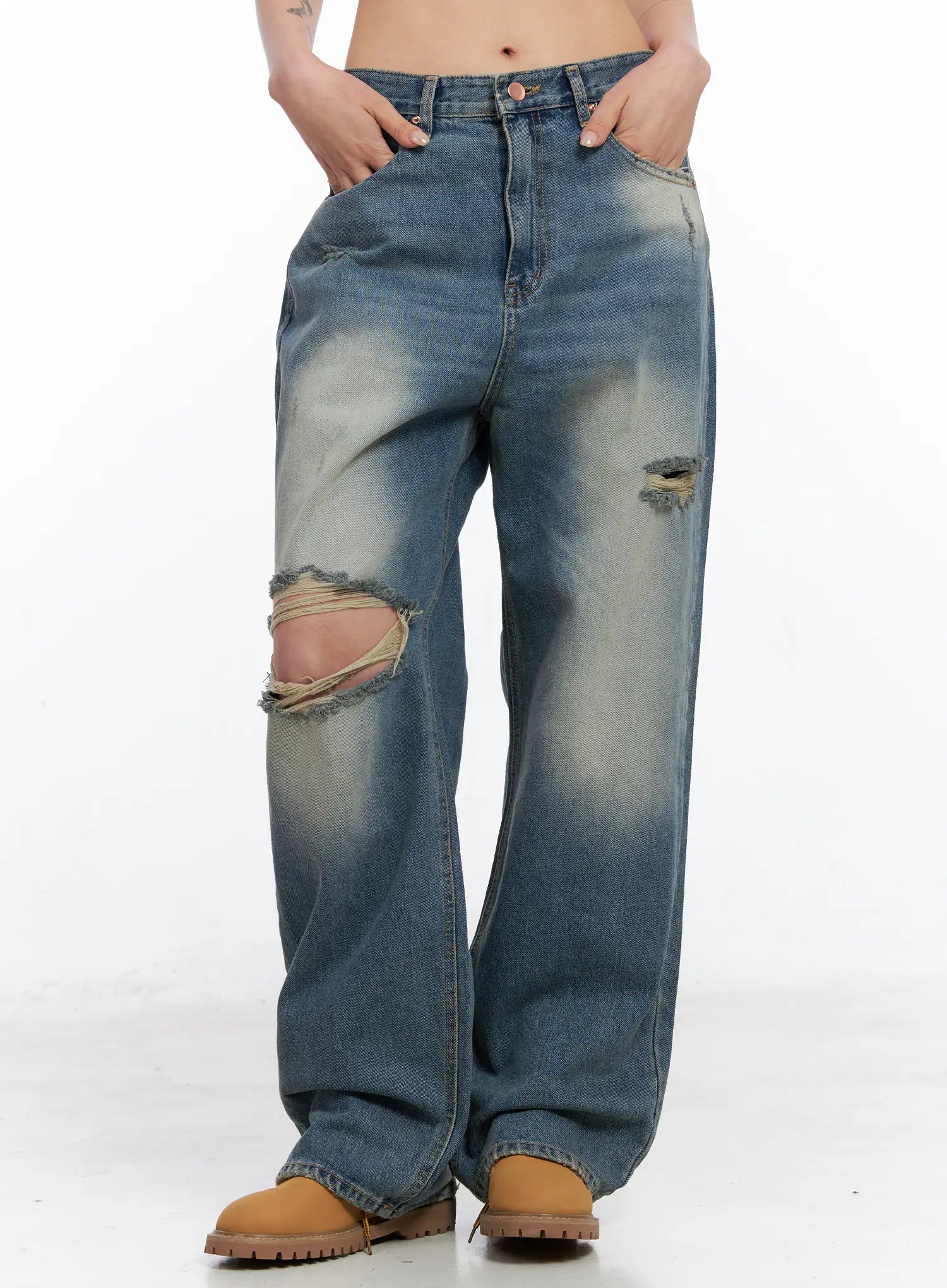 siya-print-washed-wide-leg-jeans-co508 / Blue