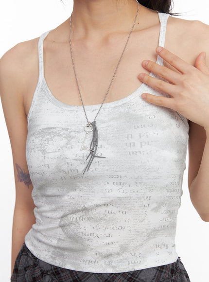 Key Fringe Long Necklace (Gray) IM531