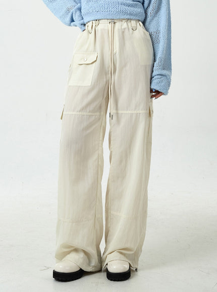 Drawstring Waist Wide Cargo Pants CU13