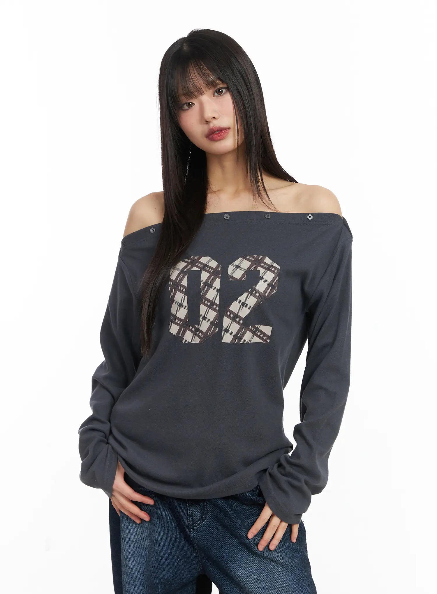 asymmetric-checkered-fleece-long-sleeve-top-cd522