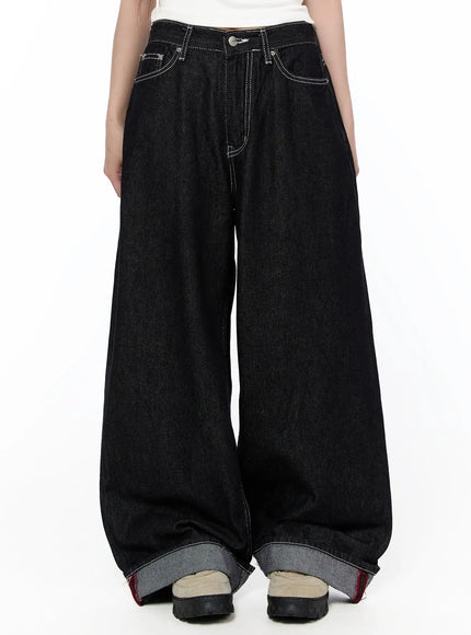 aishlinn-wide-leg-roll-up-jeans-ca521 / Dark blue