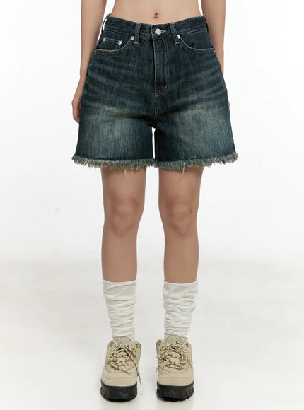 distressed-hem-denim-shorts-cl531 / Dark blue