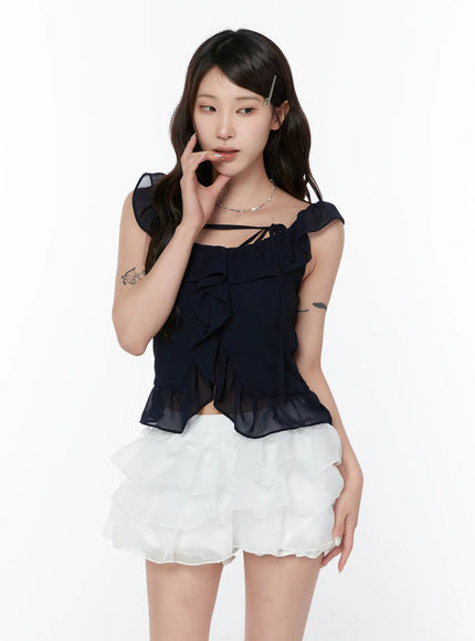 romantic-ruffle-chiffon-top-cy515 / Dark blue