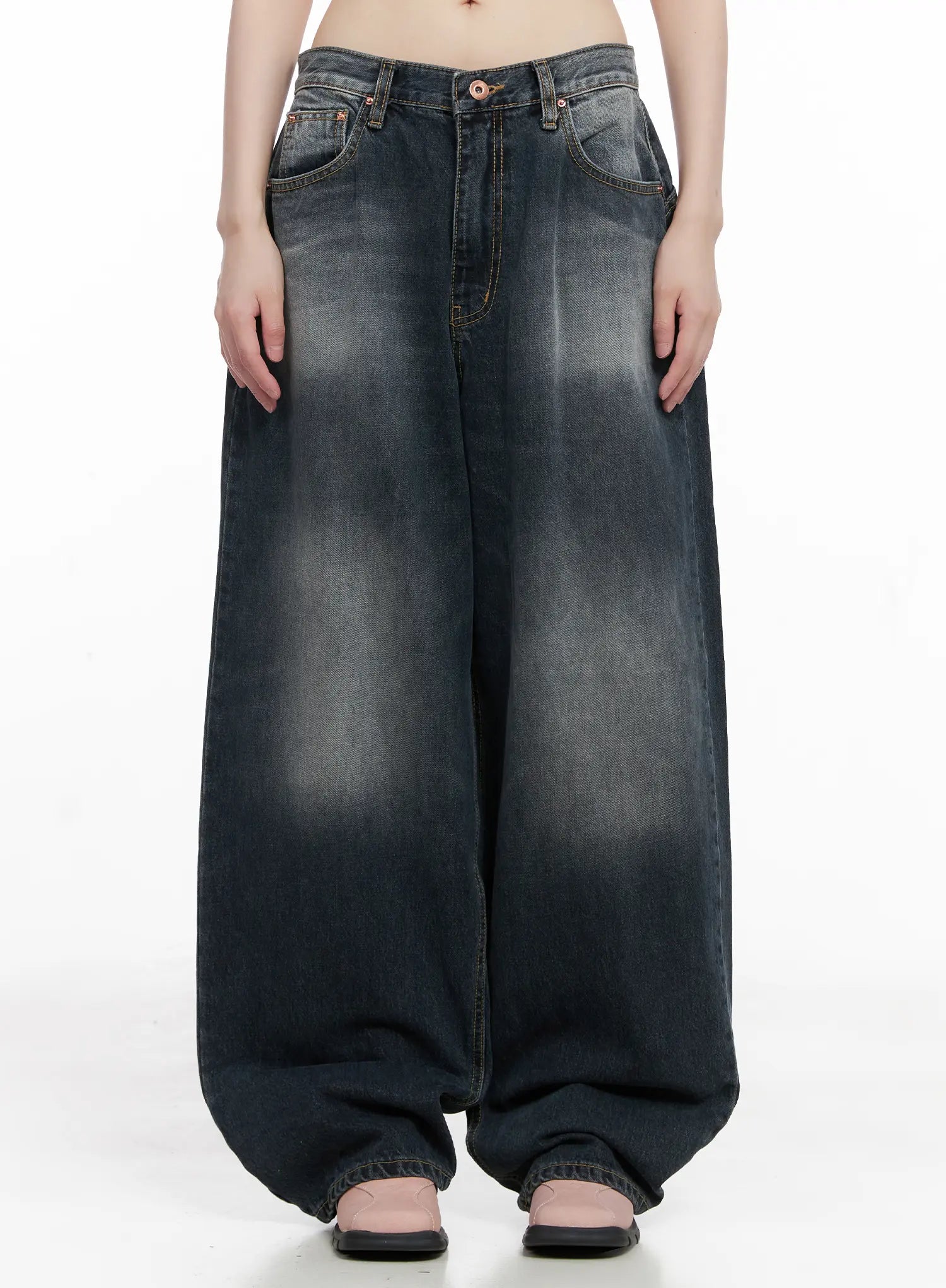 celi-vintage-wash-wide-leg-jeans-cg515 / Dark blue