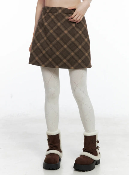 plaid-wool-blended-mini-skirt-cn518 / Dark brown