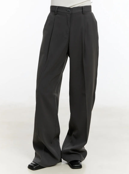 basic-pin-tuck-wide-leg-slacks-cm505 / Dark gray