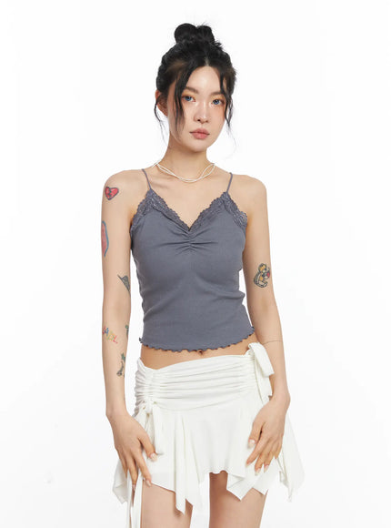 laced-v-neck-cami-top-cj522 / Dark gray