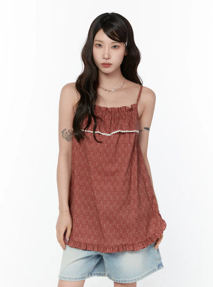 bohemian-ruffle-sleeveless-top-cy515 / Red
