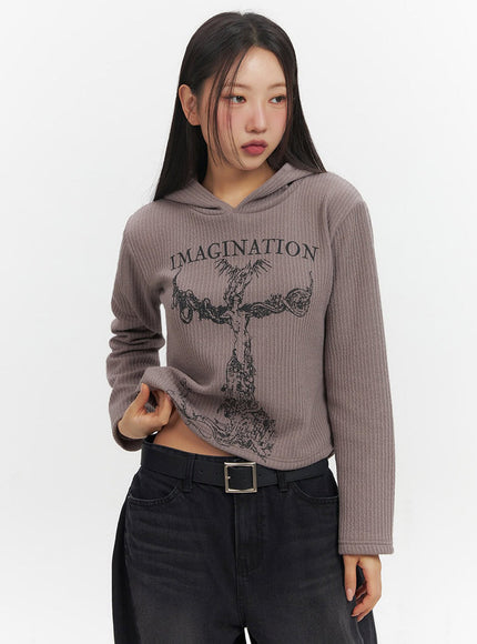 Cozy Graphic Print Hooded Sweatshirt IF511