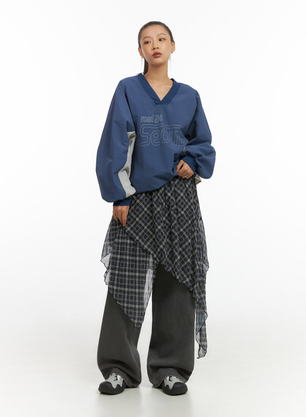 checkered-layered-skirt-io409