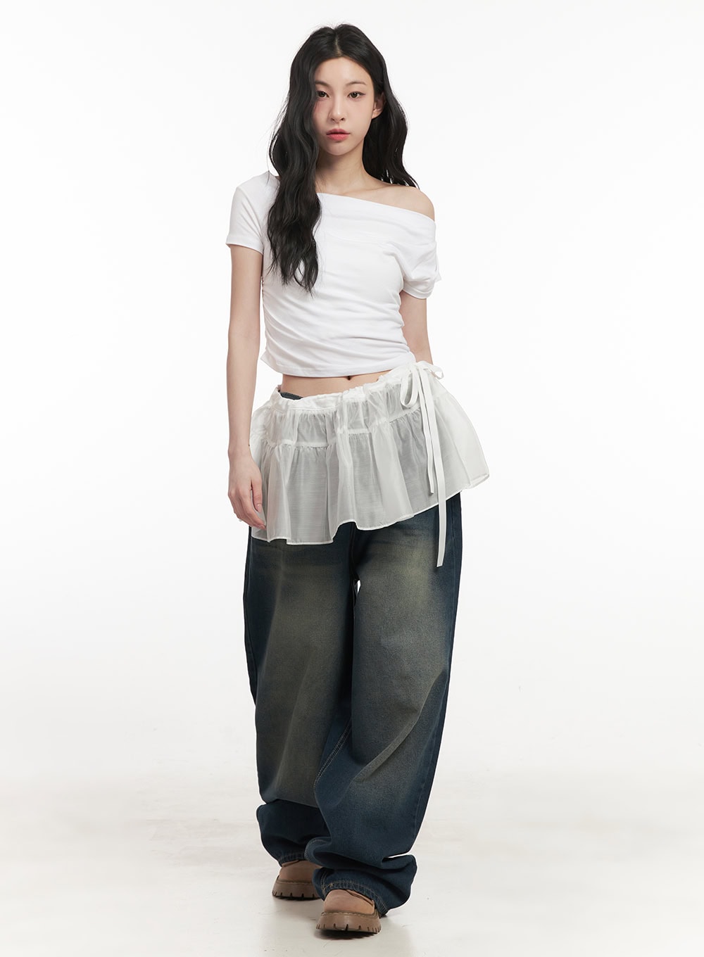 Layered Shirring Sheer Mini Skirt CF513