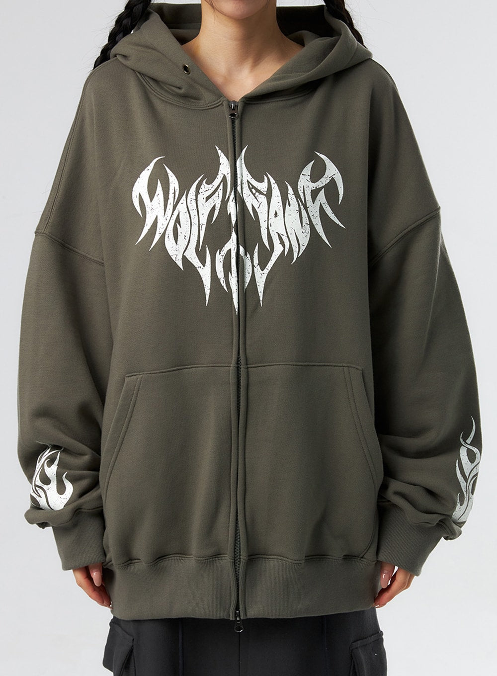 Grunge Graphic Zip-Up Hoodie IS322