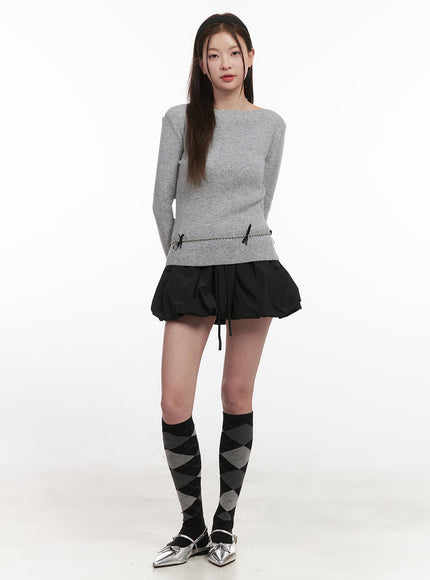 Elegant Boat-Neck Knit Sweater IJ530