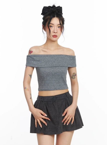 cropped-off-shoulder-top-cj522 / Gray