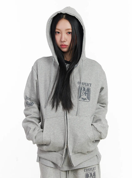 graphic-fleece-oversized-zip-up-hoodie-cj515 / Gray