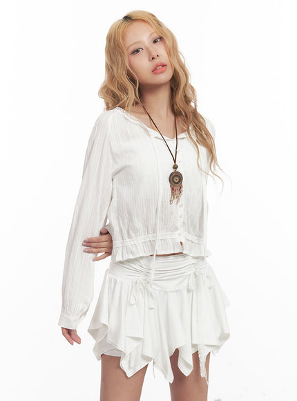 Frill Striped Button Collared Shirt CM505