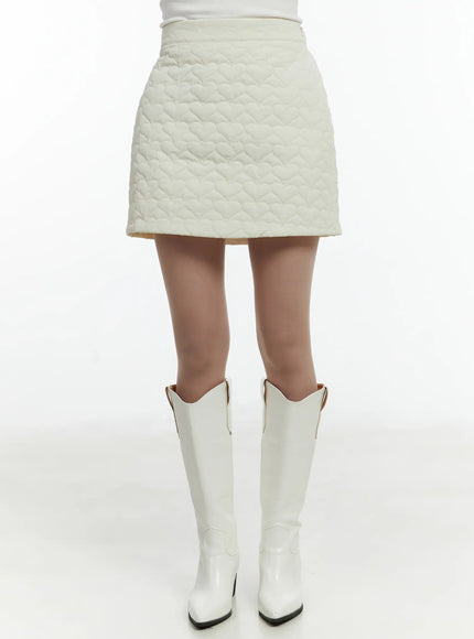 quilted-heart-pattern-mini-skirt-cd523 / Light beige