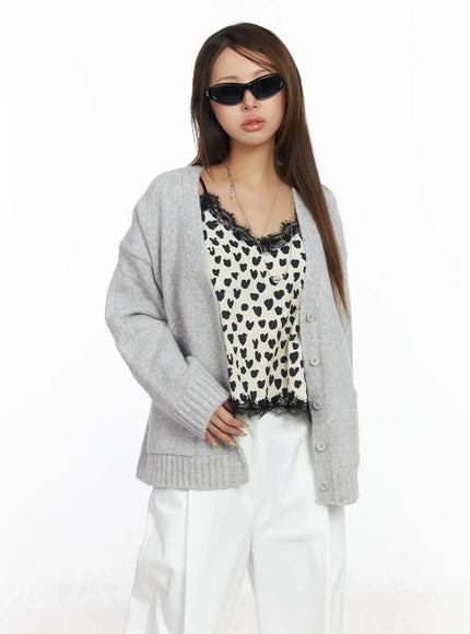 loose-fit-pocket-knit-cardigan-cf511 / Light gray