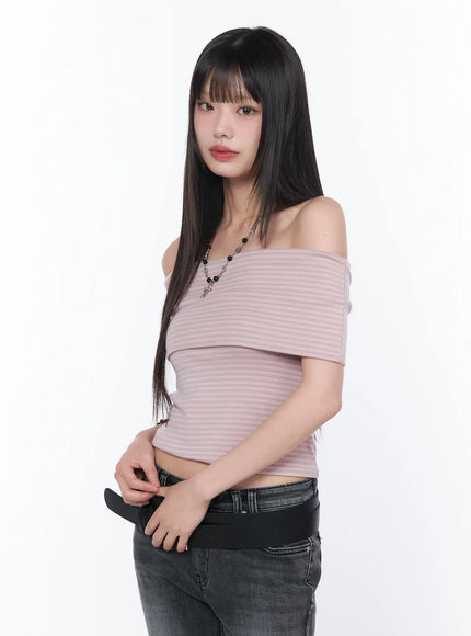 striped-off-shoulder-tee-ca530 / Pink