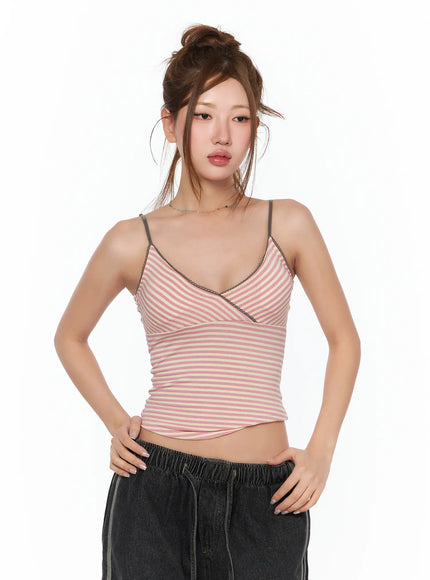 striped-v-neck-sleeveless-top-ca515 / Pink