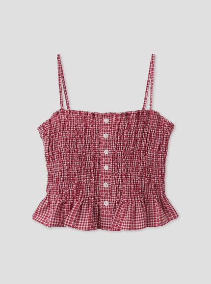 gingham-frill-cami-top-iu526 / Red