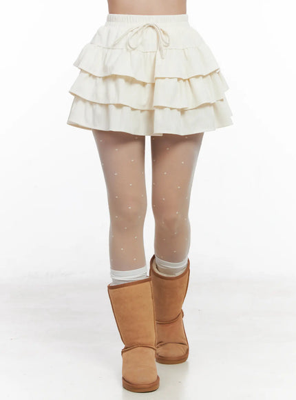 corduroy-ruffle-layered-mini-skirt-cn514 / White