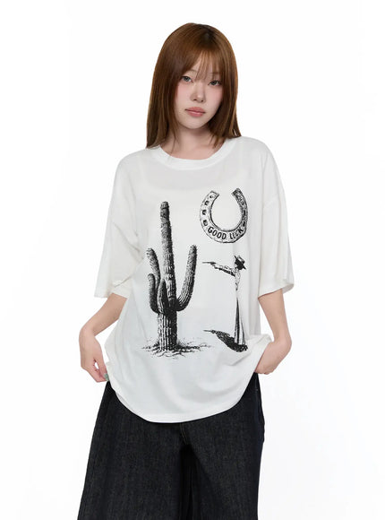 oversized-western-print-tee-ca521 / White