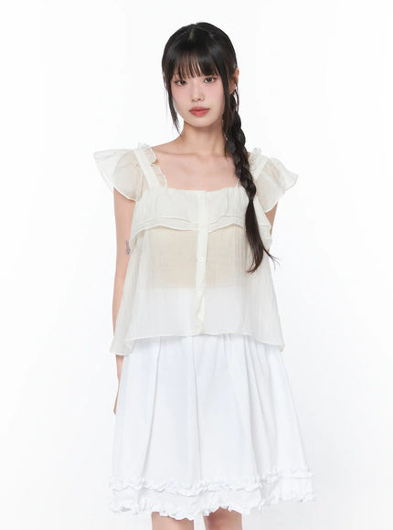 sheer-ruffle-sleeve-blouse-ca528 / White