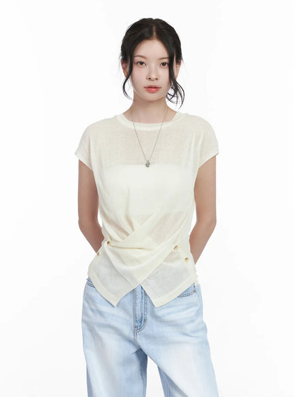 chic-draped-short-sleeve-knit-top-ca510 / White