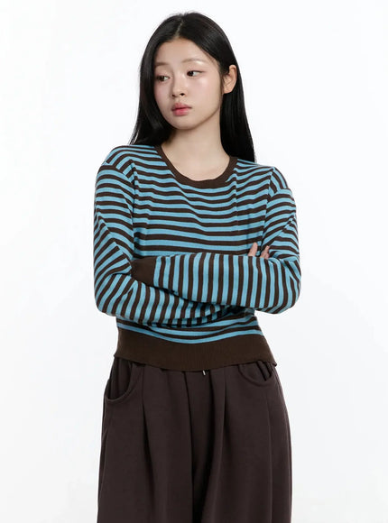 Striped Round Neck Knit Top IM519