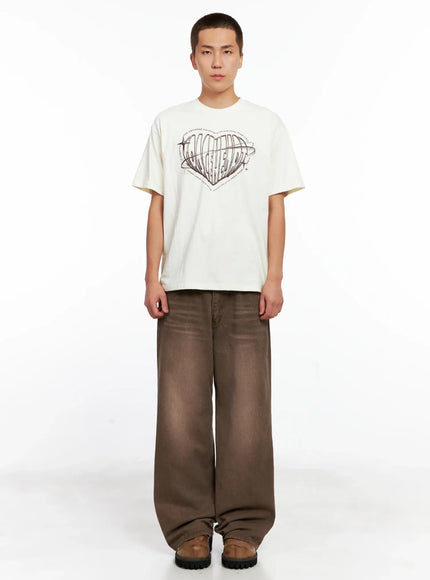 Men's Washed Wide-Leg Denim Jeans IG511