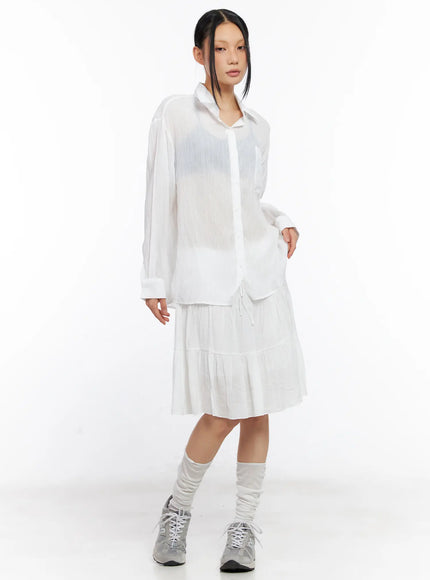 Sheer Long-Sleeve Button-Down Shirt CL529