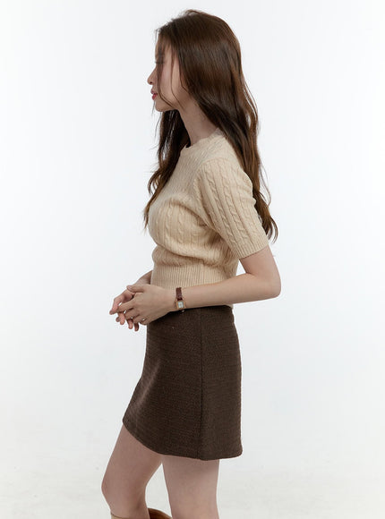 Cable-Knit Short-Sleeve Crop Sweater CF504