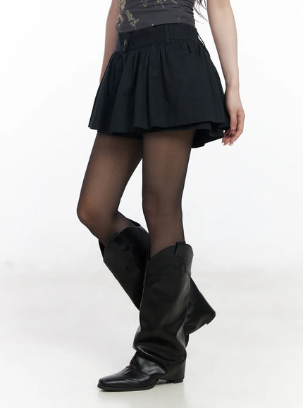 Chic Pleated Mini Skort with Elastic Waistband CJ526