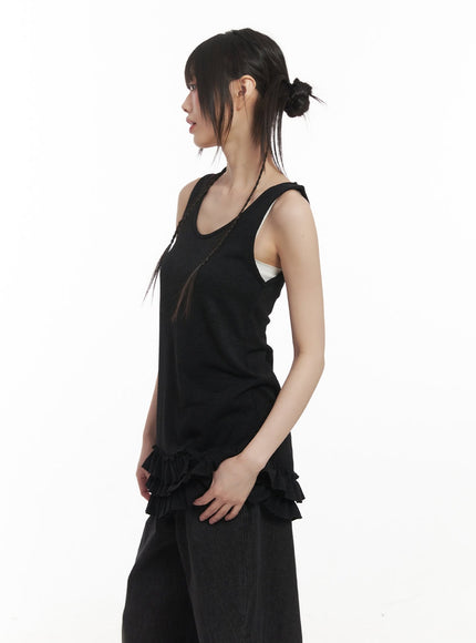 Layered Ruffle Trim Tank Top CF518