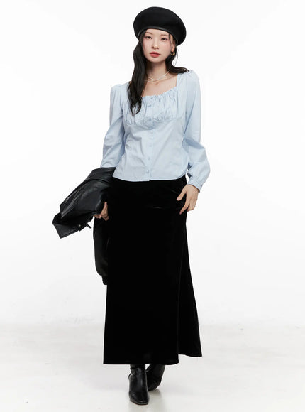 Shirred Square Neck Puff Blouse CN504