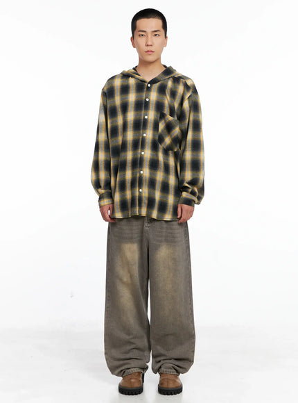 Men's Plaid Flannel Hooded Shirt IG529