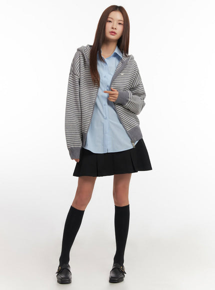 Stripe Zip-Up Hooded Cardigan IM514