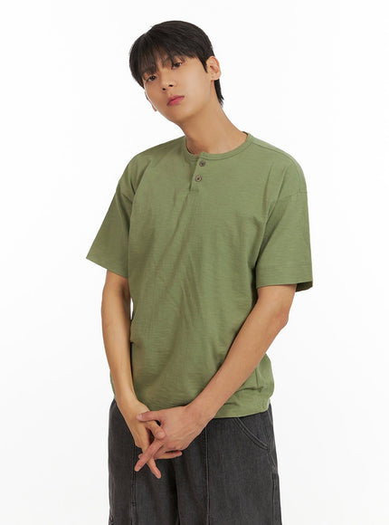 mens-cotton-round-neck-button-t-shirt-dark-green-iu418