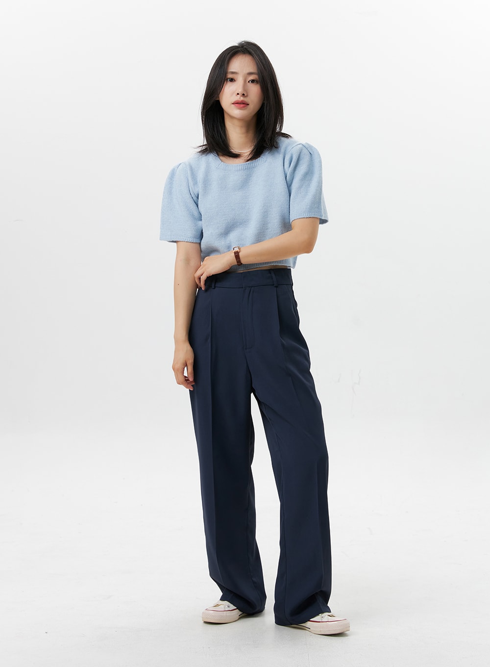 Pintuck navy blue wide-leg pant, Part Two