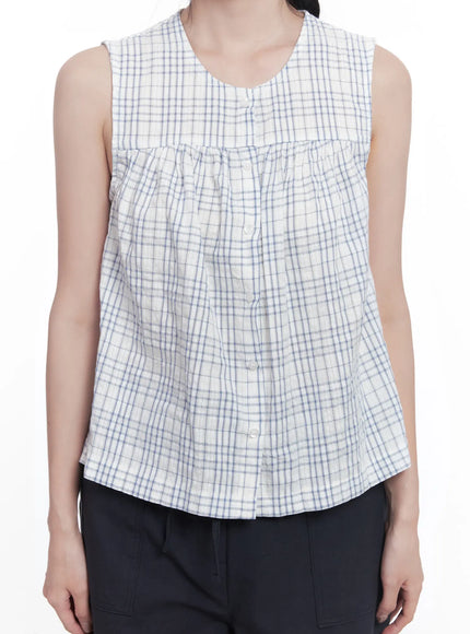 plaid-sleeveless-blouse-cu523