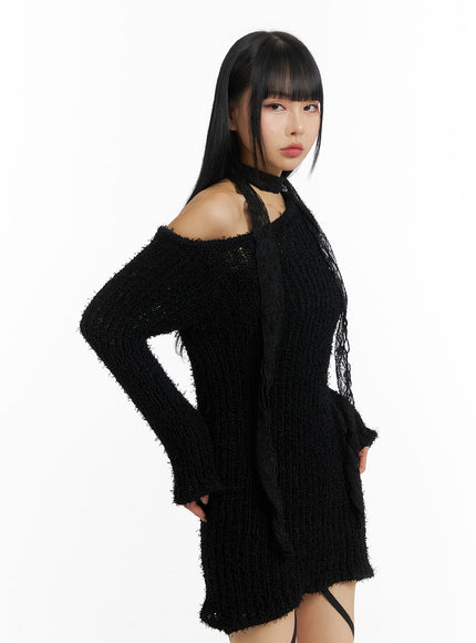 fuzzy-knit-asymmetrical-shoulder-mini-dress-cm406