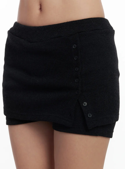 Ribbed Button Mini Skort CJ514