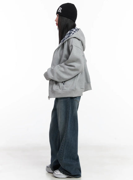 Checkered detail Zip-Up Hoodie CN528