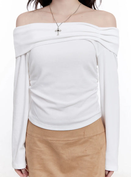 shirred-off-shoulder-long-sleeve-top-co501