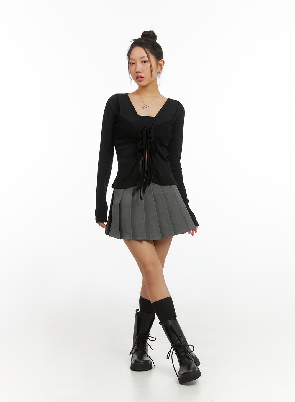 buckle-pleated-mini-skirt-is402