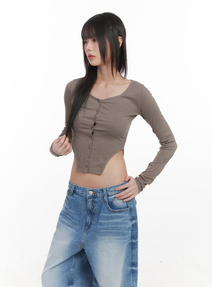 Buttoned Long-Sleeve Crop Top CJ524